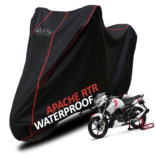 Image of Bike Body Cover TVS Apache Full Body Cover with Waterproof, Dust Proof, UV Rays Protective, Tripple Stitching & Lightweight Two Wheeler Covers - Black with Waterproof Red Piping