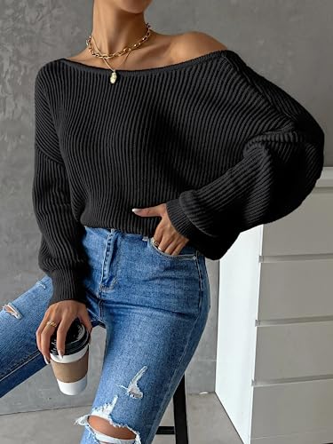 Labolliy Women Twist Back Backless Drop Shoulder Long Sleeve Pullover Rib Knit Sweater Tops4