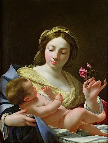 Tableau la Vierge et l'enfant à la rose de Simon Vouet pour salon 60x90cm