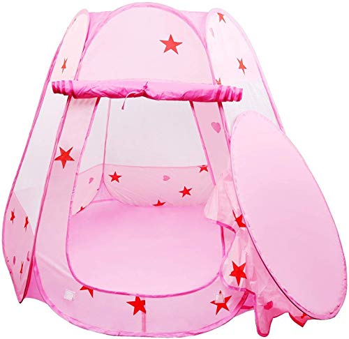 Tech Traders Princess Pop Up Playhouse Play Tent Play Tent Castle Foldable Popup Balls House for Baby Toddler Girls (Pink 47 * 35 Inch)