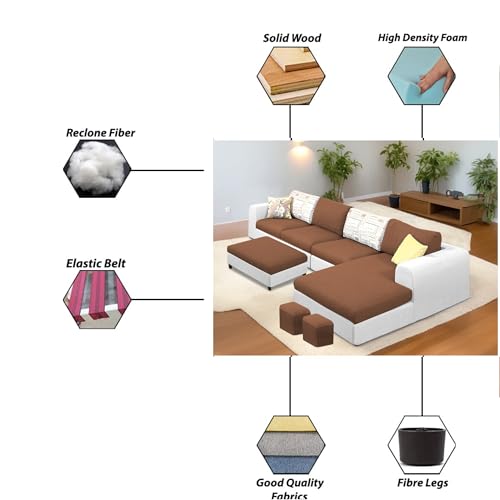 Image of Koza RHS 8 Seater L Shape Sofa Set with Center Table for Living Room (Brown Grey Fabric) Premium Fabric Sofa