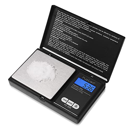 Fuzion Precision Pocket Scale 200g x 0.01g, Digital Gram Scale Small Scale Mini Lab Scale Jewelry Scale Ounces/ Grains Scale, Easy to Carry, Great for Travel, Backlit LCD, Stainless Steel