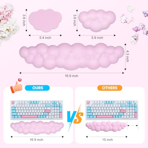 Image of JIKIOU Upgrade Leather Cloud Wrist Rest for Keyboard and Mouse & Cup Pad | Wish Gift-Cute Cloud Shape, Comfortable and don't Irritate to Skin, Non-Slip PU Base,Soft Memory Foam filled for Pain Relief