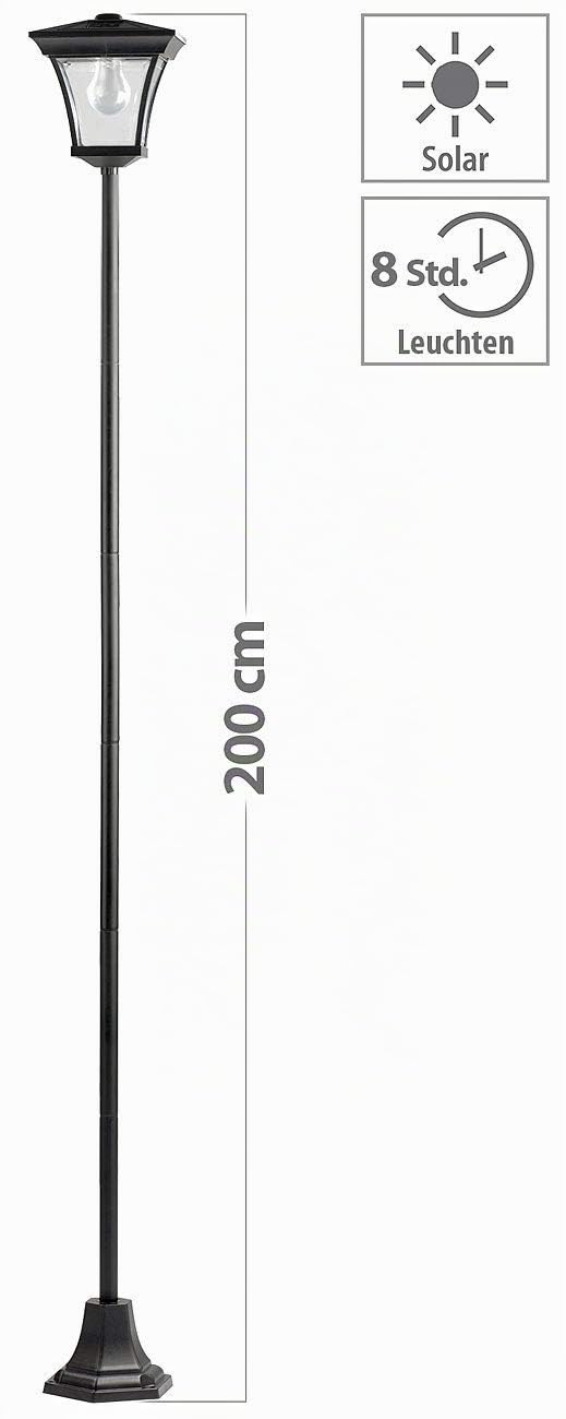 Lunartec Solar Laterne groß: Solar-LED-Gartenleuchte mit 200-cm-Lampenmast und Akku, 15 Lumen (Laterne Garten groß, Solarlaterne Garten, hoch)