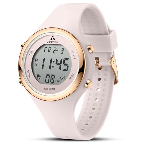 LN LENQIN Uhr Damen Digital Armbanduhr Damen Wasserdicht Sport Chronograph Uhren für Damen Silikonarmband mit Licht/Datum/Woche/Monat