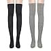 Yuccer Chaussettes Hautes Femme, 2 Pairs Chaussettes Montantes Fille Rétro élèves Tricot Longue Coton Chaussettes de Genou