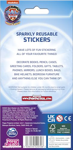 Paper-Projects-017006181-Paw-Patrol-The-Mighty-Movie-Sparkly-Stickers-Official-Licensed-Product-Reusable-on-Non-Porous-Surfaces-Multi-195cm-x-95cm
