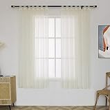 MUMFAS Beige Semi Sheer Light Filtering Transparent Tab Top Lightweight Window Curtains Drapery Pane