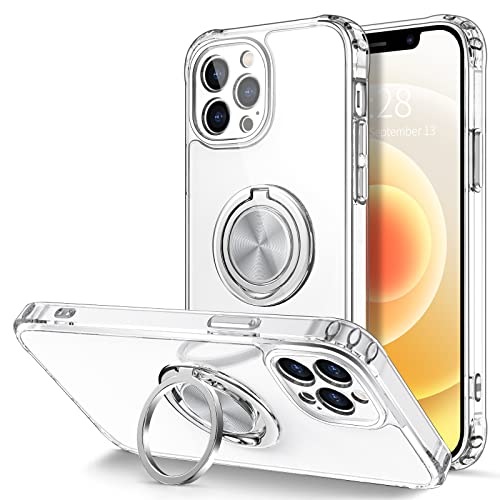 Hython Case For Iphone 12 Pro Max Case With Ring Stand, Clear Body With 360° Rotatable Ring Holder Magnetic Kickstand [Camera Protection], Anti-Scratch Hard Pc Shockproof Protective Phone Cases, Clear #TOP10