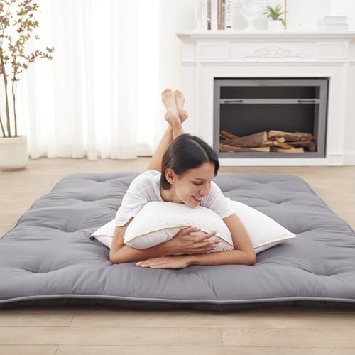 Colchón Tipo futón japonés, colchón de Cama Plegable Grueso, cubrecolchón Enrollable, colchoneta para Dormir, Tatami,Gris,135x190cm