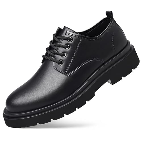 Men's Vintage Leather Lace Up Platform Oxfords Shoes Black Round