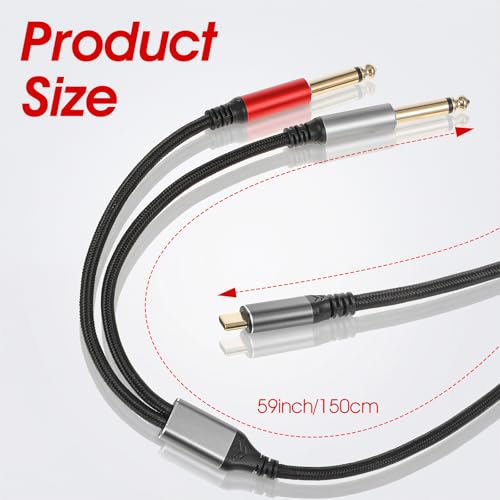 Cable USB C a audio 1/4 pulg y divisor TS de 4.9 pies miniatura 2