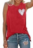 MOUSYA Baseball Tank Top Women Heart Print Baseball Tanks Racerback Casual Sleeveless Baseball Match Gifts Shirt Red