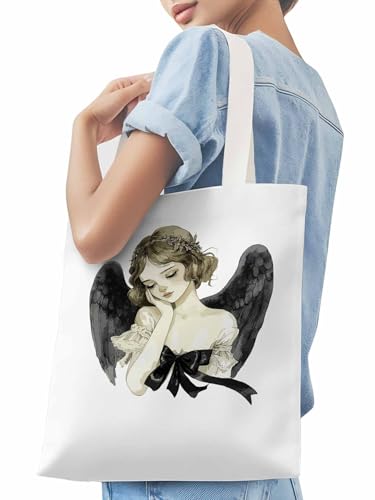 Canvas Tote Bag, Watercolor Angels Girl Aesthetic Canvas Tote Handbags for Women Shoulder Bag3