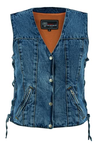 Vance Leather USA Women's Sleeveless Denim V Neck Vest With Conceal Carry Pockets2