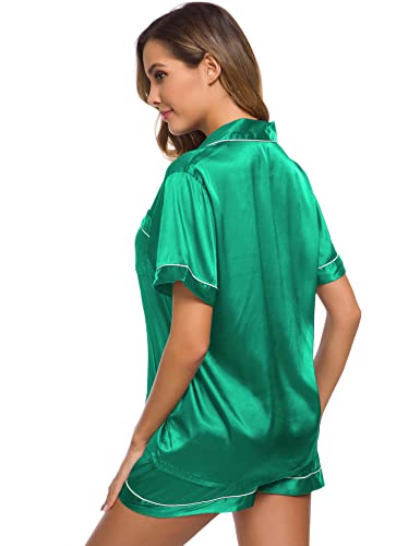 Image of SWOMOG Womens Silk Satin Pajamas Set Short Sleeve Sleepwear Button Down Top and Shorts Loungewear 2 Piece Pjs Set XS-3XL
