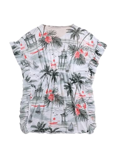WDIRARA Girl's Tropical Print Short Sleeve Swimsuit Cover Up Dress Beach Swimwear Coverups2