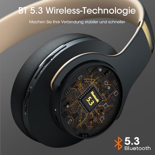 Bluetooth Kopfhörer Over Ear, Bis zu 90 Std Kabellose Kopfhörer mit 3 EQ-Modi, HiFi Stereo Faltbare Headset mit Mikrofon, weiche Ohrpolster für iPhone/ipad/Android/Laptops (Asphaltgrau) – Bild 6