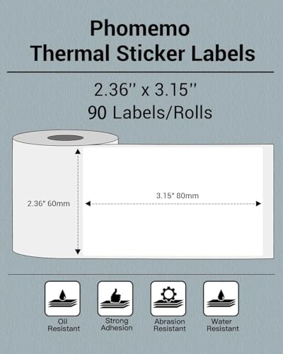 Image of Phomemo Labels- 3 Rolls Thermal Label for M220 /M221 /M250 /M200 /M260 Thermal Paper 2.36 inchx 3.14 inch(60x80mm)- M220 Labels Multi-Purpose Sticker Label for Logo /Barcode /Stickers /Address