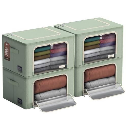 Sorbus Jumbo Clothing Storage Bins with Clear Window (4 Pack, Teal)