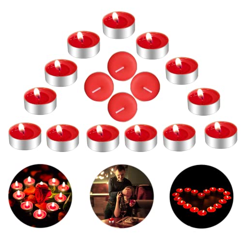 Gohytal 50 Bougies Chauffe-Plat, Bougie Coeur Romantiques pour Fête Anniversaire Rouges Bougies Décoratives Parfumée Bougies Chauffe-Plat Amour Rouge pour Mariages, Saint-Valentin, Décoration & Fêtes
