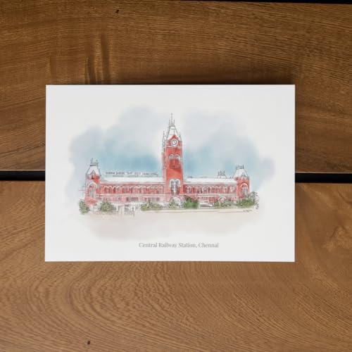 Paper Kaite Postcards - Monuments of India With Hand drawn sketches of famous landmarks in India, 280 GSM textured Art style post cards, Vintage Style, Indian Souvenir (Pack of 6)