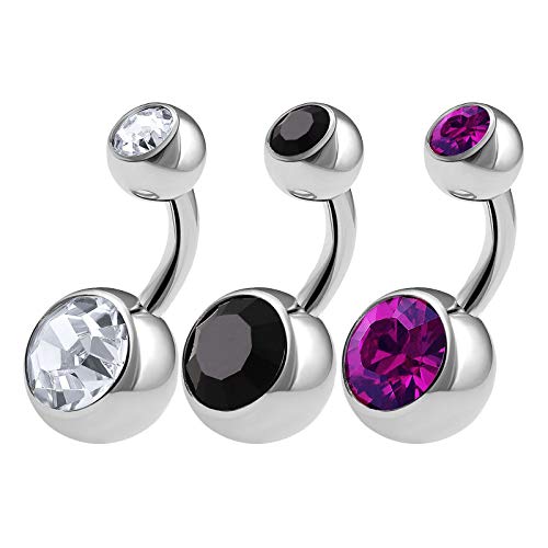 3 unids 316L acero quirúrgico poco profundo ombligo anillos Stud 14 calibre 1/4 6mm Clear Jet corto ombligo barras joyería elegir colores, Cristal, amatista, acero Cover