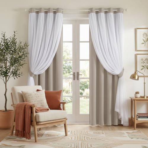 Image of PONY DANCE 2 Layers Curtains Set, 52 inch Wide and 84 inch Long,Cream, 2 Panels
