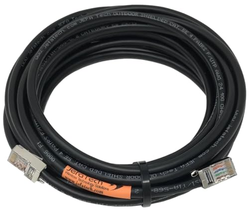 JEFA Tech Outdoor Shielded 1 Foot Cat5e Ethernet Cable Assembly with TOUGHCable Connectors - UV Resistant, Direct Burial, Ground Wire