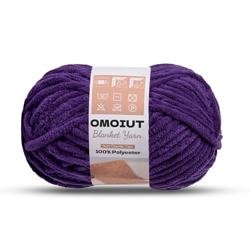 Image of OMoiout Chunky Chenille Yarn for Crocheting, Soft Baby Blanket Yarn, #7 Super Bulky, Chunky Knit Blanket Crochet Yarn, 7 oz /109.4 yds Fluffy Velvet Amigurumi Yarn(Violet)