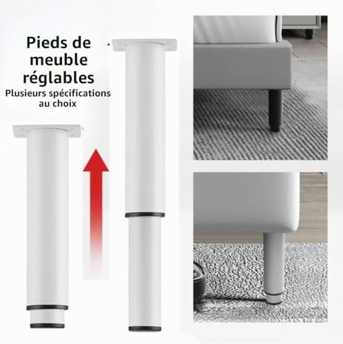 Pied de meuble réglable blanc 25-43cm pour lit et table basse robuste - 5