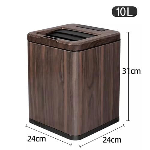 Compost bin Kitchen/Garbage Intelligent Sensor Trash Can High-Grade Electric Rechargeable Wood Grain with Lid Living Room Bedroom Kitchen Household Step Trash can(Ebony,10L)