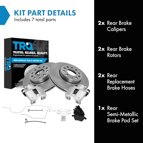 Image of TRQ Rear Brake Pad and Rotor Set Semi Metallic Calipers Hoses