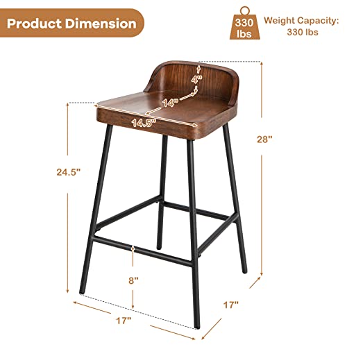 Costway Bar Stool, 24.5-Inch Height Industrial Pub Stool With Backrest And Footrest, Metal Legs, Low-Back Breakfast Counter Height Chair For Living Room Kitchen Bar, Rustic Brown & Black #TOP2