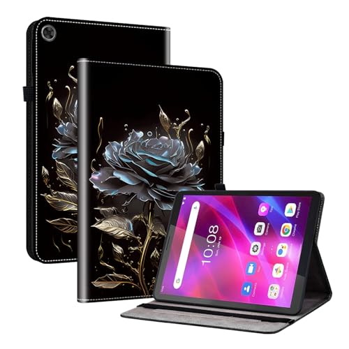 Mldjomid Funda para Lenovo Tab M7 (3rd Gen) TB-7306X/ TB-7305F 7 Pulgadas 2021 Carcasa Cuero PU Tablet Cover Protectora con Ranura para Tarjetas y Soporte Función, Rosas Negras