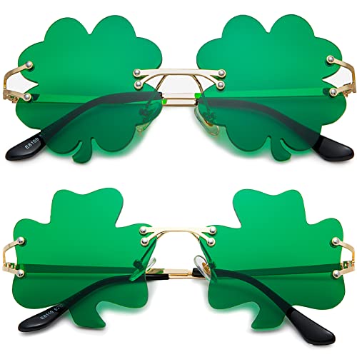 Hycredi St. Patrick’s Day Irish Shamrock Sunglasses Green Four Leaf Clover Leprechaun Costume Glasses