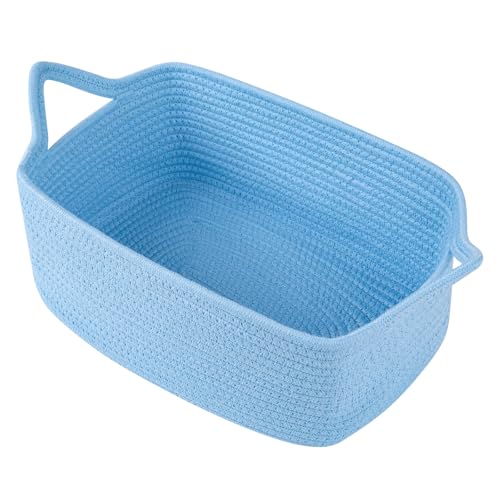 Image of OIAHOMY Woven Basket, Gift Basket Empty with Gift Bags and Ribbons, Rope Baskets for Baby Showers, Storage Baskets with Handles for Nursery, Pet Toy Organizer - Blue