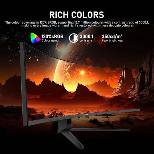 Image of Gawfolk 45 inch Ultra-Wide Curved 1500R Gaming Computer Monitor, DQHD(5120x1440) PC Screen, 240Hz, 1MS, FreeSync, 120% sRGB, Built-in Speaker, HDMI2.1 & DP1.4, Compatible Wall Mount 100 * 00mm- Black