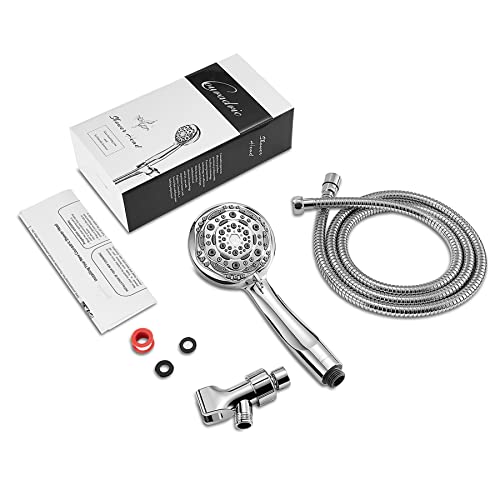 Couradric Handheld Shower Head, 7-Function High Pressure Shower Head With Brass Swivel Ball Bracket And Extra Long Stainless Steel Hose, Chrome, 4" #TOP5