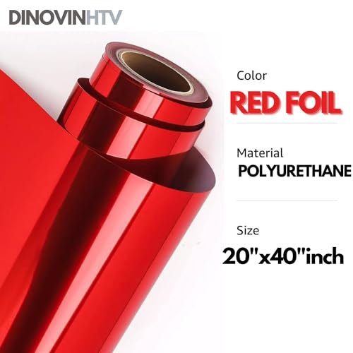 Image of RED FOIL | HTV Vinyl Rolls | Heat Transfer Vinyl | 20inch x 40inch | PU for Shirts | Metallic Finish | Soft Touch | Stretchable | Iron on Vinyl for Cricut & Cameo | Easy to Cut & Weed
