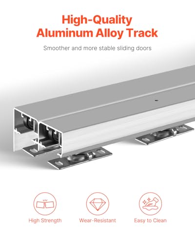 Image of VEVOR Bypass Door Hardware, 5ft Heavy Duty Bypass Sliding Door Hardware Kit, Aluminum Alloy Sliding Closet Door Hardware Set for 2 Door System, Fit Door Thickness 1 3 /8 inch - 1 3 /4 inch, Easy to Install