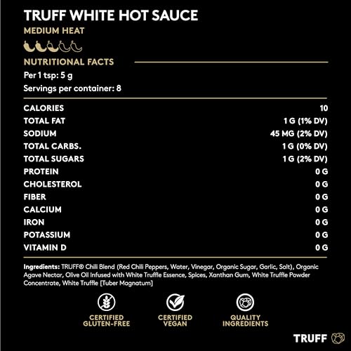 Image of TRUFF White Truffle Hot Sauce 4-Pack Mini Set, Portable Travel Bottles, White Truffle and Red Chili Peppers with Coriander, Gift Idea for the Hot Sauce Fans, (1.5 oz, Pack of 4)