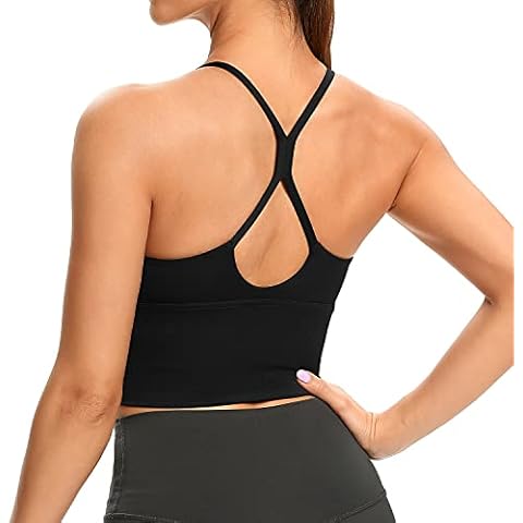 Lemedy Women Sports Bras Strappy Longline Fitness Padded Workout Yoga Running Crop Tank Tops (Black, Small) Cover