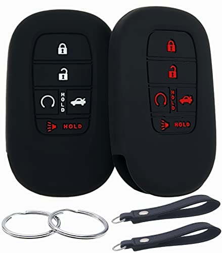 REPROTECTING Silicone Rubber Key Fob Cover Compatible with (5 Buttons) 2022-2026 Honda Accord Civic HR-V CR-V Pilot Sport SI EX EX-L Touring (Black with red Black)