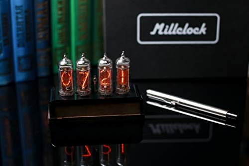 Millclock In-14 Nixie Tube Clock Assembled Wood And Black Acrylic Enclosure And Adapter 4 Tubes #TOP3