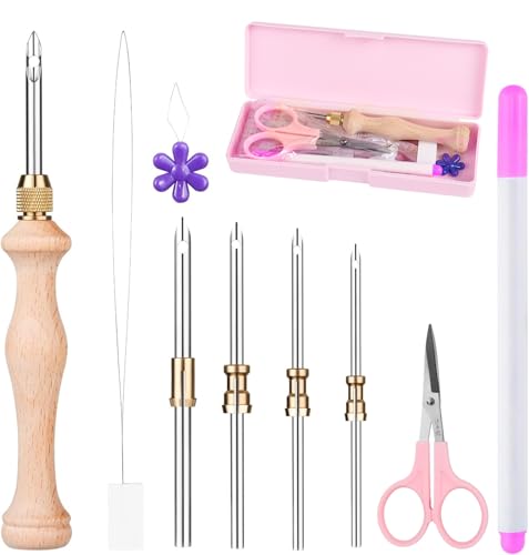 Punch Needle Kit with Storage Box Adjustable Punch Needle Tool with 5 Different Metal Needles Embroidery Punch Needle Set Adults Beginner for DIY Craft Perfect for Decoration and Gifts