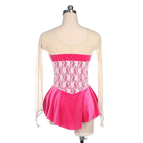 kzytamz Vestido feminino de patinação artística moda laço veludo renda strass malha manga longa pati