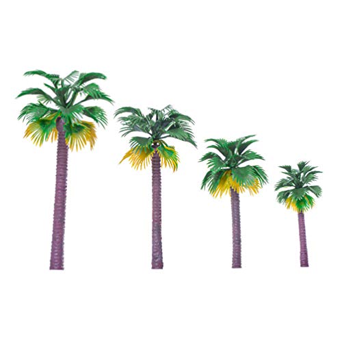 Yarnow 12pcs Mini Plastic Palm Tree Model Coconut Tree Model Architectural Model Tree Scenery Trees Landscape Decoration