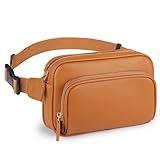 AIJCOR Fanny Packs for Women, Leather Fanny Pack Belt Bag for Women with Multi-Pockets Card Slots Adjustable Strap, Brown Fanny Pack Crossbody Fashion Waist Packs for Disney Running Travel or Everyday