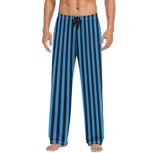 Men's Pajama Pants Blue and Black Stripes Sleep Bottoms Lounge Sleepwear with Pockets Drawstring